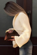 Solid Color Paneled Waist Cinched Knit Cardigan image 2