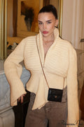 Solid Color Paneled Waist Cinched Knit Cardigan image 1