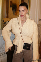 Solid Color Paneled Waist Cinched Knit Cardigan image 1