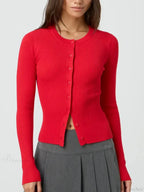 Solid Color Ribbed Long Sleeve Knit Cardigan image 6