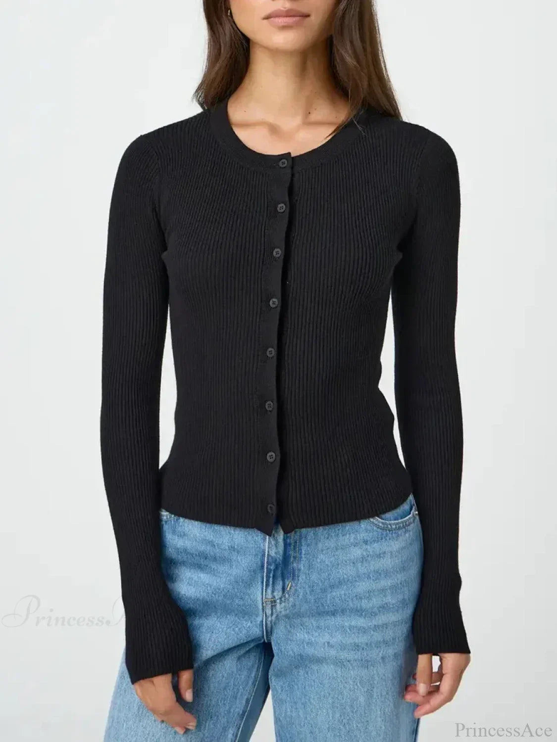 Solid Color Ribbed Long Sleeve Knit Cardigan image 1