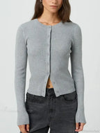 Solid Color Ribbed Long Sleeve Knit Cardigan image 11