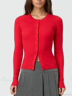 Solid Color Ribbed Long Sleeve Knit Cardigan image 9