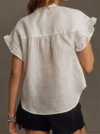 Solid Color Ruffle Short Sleeve Blouse image 3