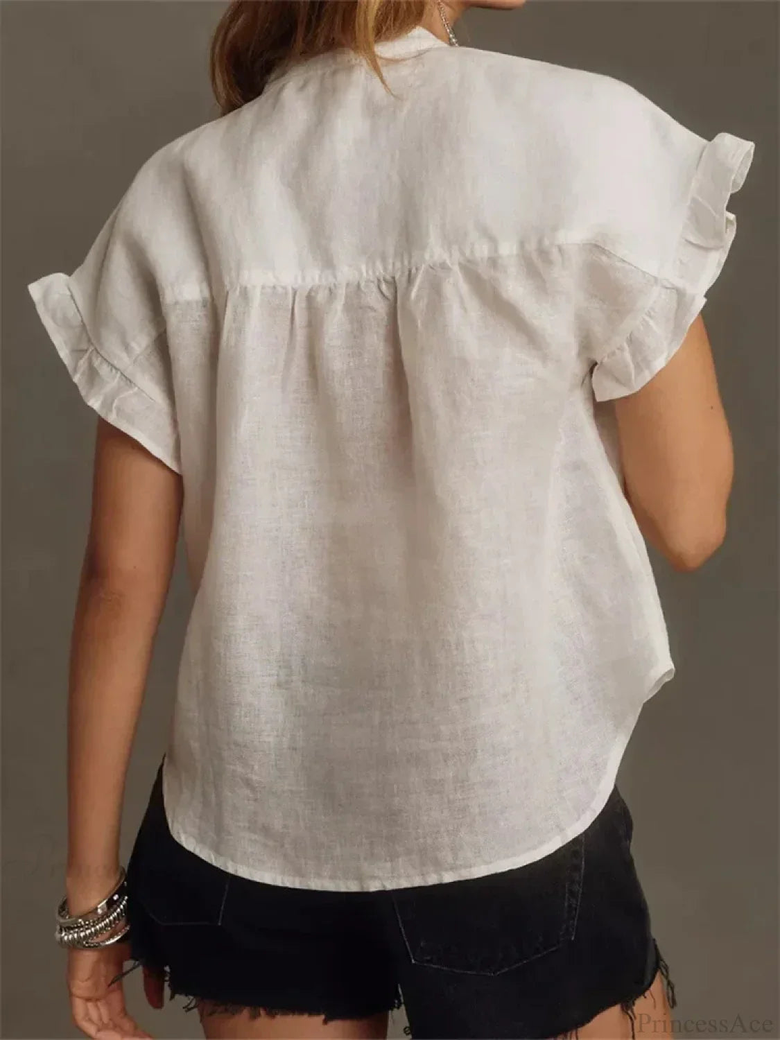 Solid Color Ruffle Short Sleeve Blouse image 3