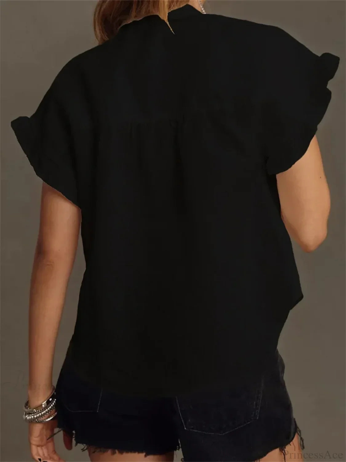 Solid Color Ruffle Short Sleeve Blouse image 5