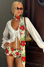 Solid Color Ruffled Tie Long Sleeve Blouse image 3