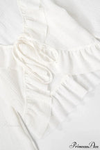 Solid Color Ruffled Tie Long Sleeve Blouse image 5