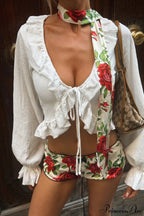 Solid Color Ruffled Tie Long Sleeve Blouse image 4
