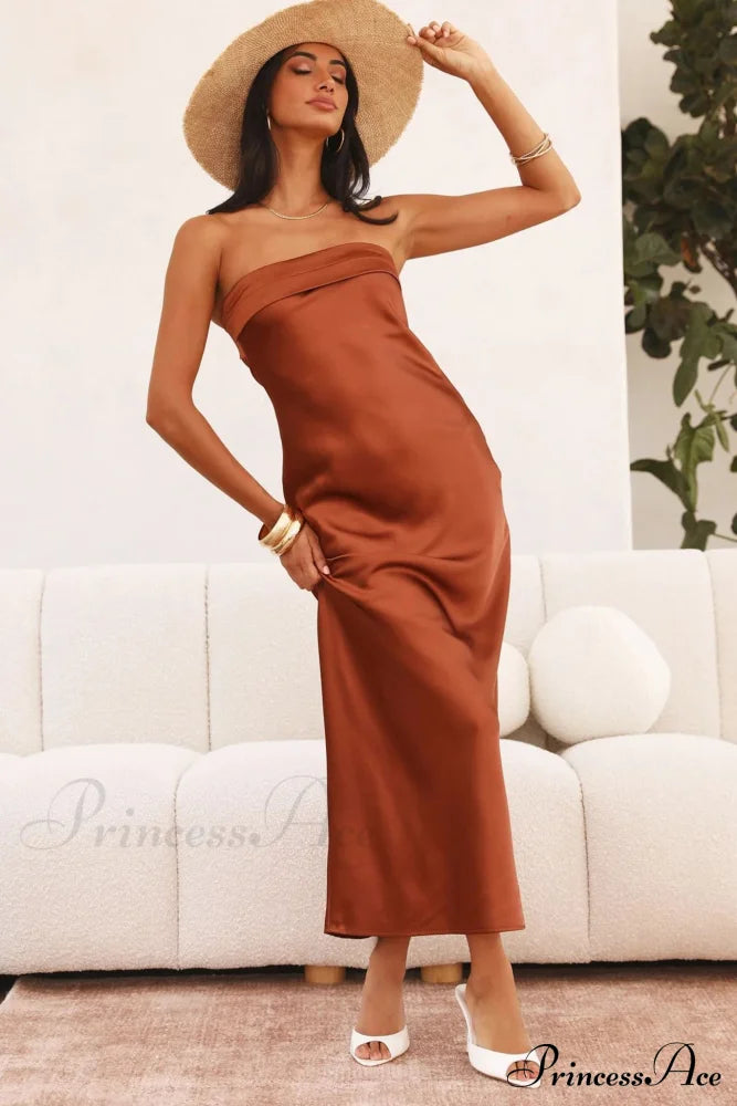 Solid Color Satin Strapless Dress image 19