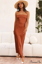 Solid Color Satin Strapless Dress image 18