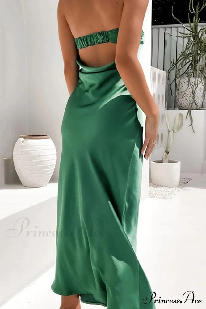 Solid Color Satin Strapless Dress image 8
