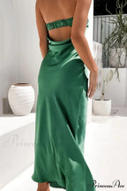 Solid Color Satin Strapless Dress image 8