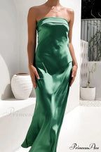 Solid Color Satin Strapless Dress image 6