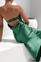 Solid Color Satin Strapless Dress image 9