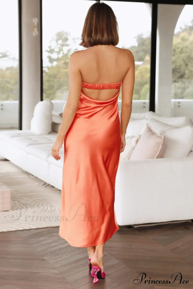 Solid Color Satin Strapless Dress image 14
