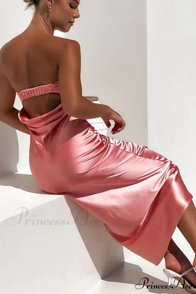 Solid Color Satin Strapless Dress image 4