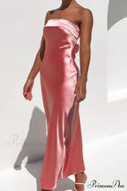 Solid Color Satin Strapless Dress image 3