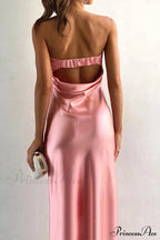 Solid Color Satin Strapless Dress image 5