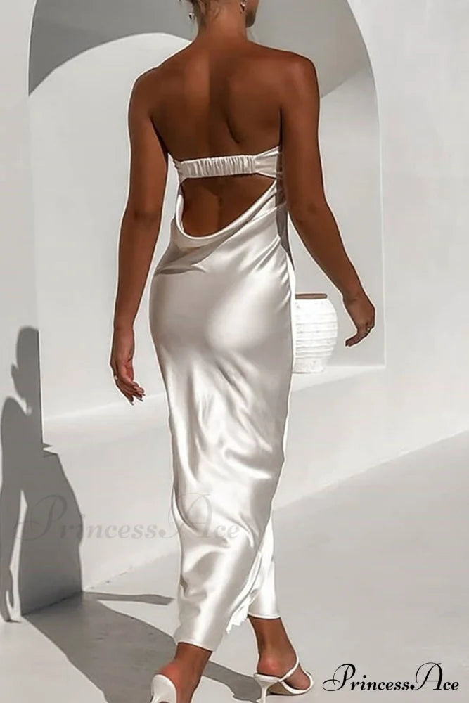 Solid Color Satin Strapless Dress image 17