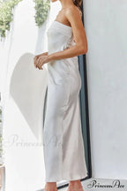 Solid Color Satin Strapless Dress image 16