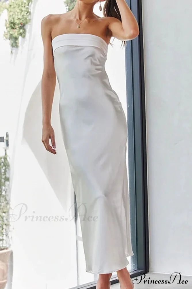 Solid Color Satin Strapless Dress image 15
