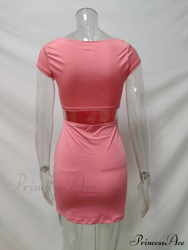 Solid Color Sexy Slim Hollow Out Mini Dress image 13