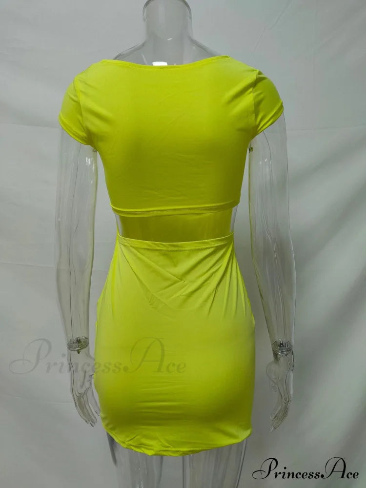 Solid Color Sexy Slim Hollow Out Mini Dress image 9