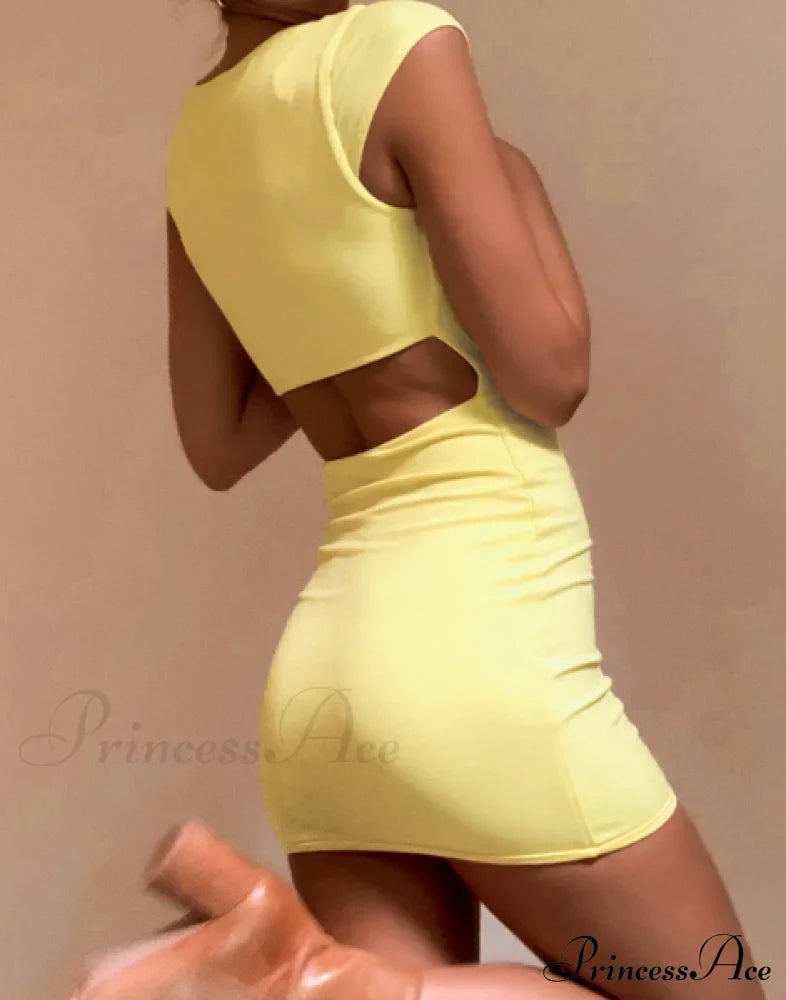 Solid Color Sexy Slim Hollow Out Mini Dress image 7