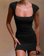 Solid Color Sexy Slim Hollow Out Mini Dress image 1