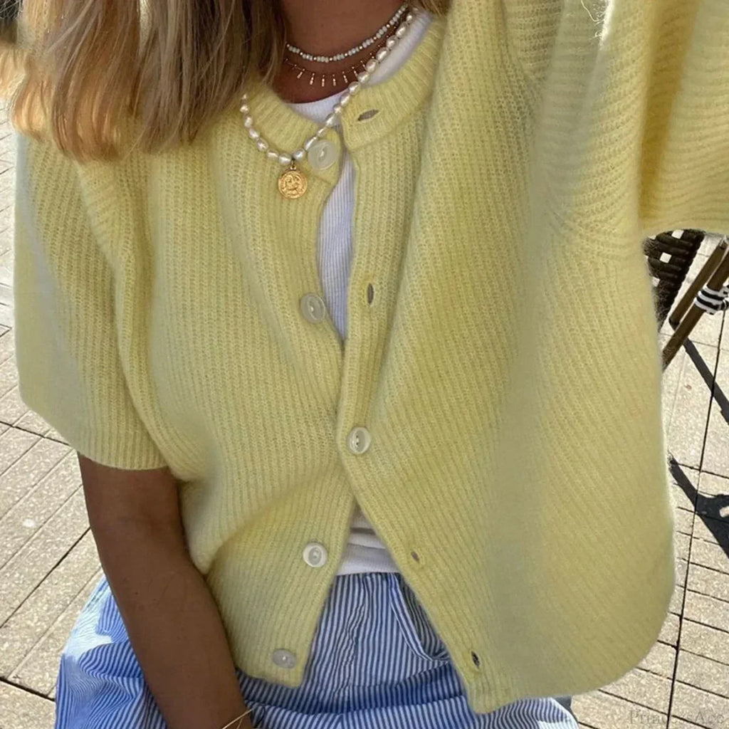 Solid Color Short Sleeve Button Cardigan image 1
