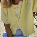 Solid Color Short Sleeve Button Cardigan image 1