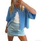 Solid Color Short Sleeve Button Cardigan image 3