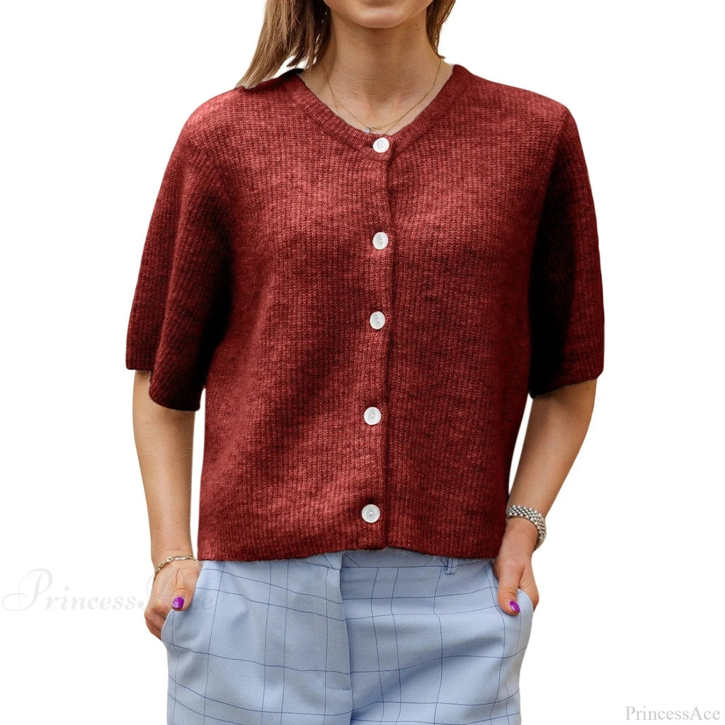 Solid Color Short Sleeve Button Cardigan image 7