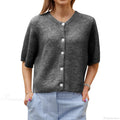 Solid Color Short Sleeve Button Cardigan image 4