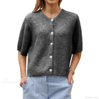 Solid Color Short Sleeve Button Cardigan image 4