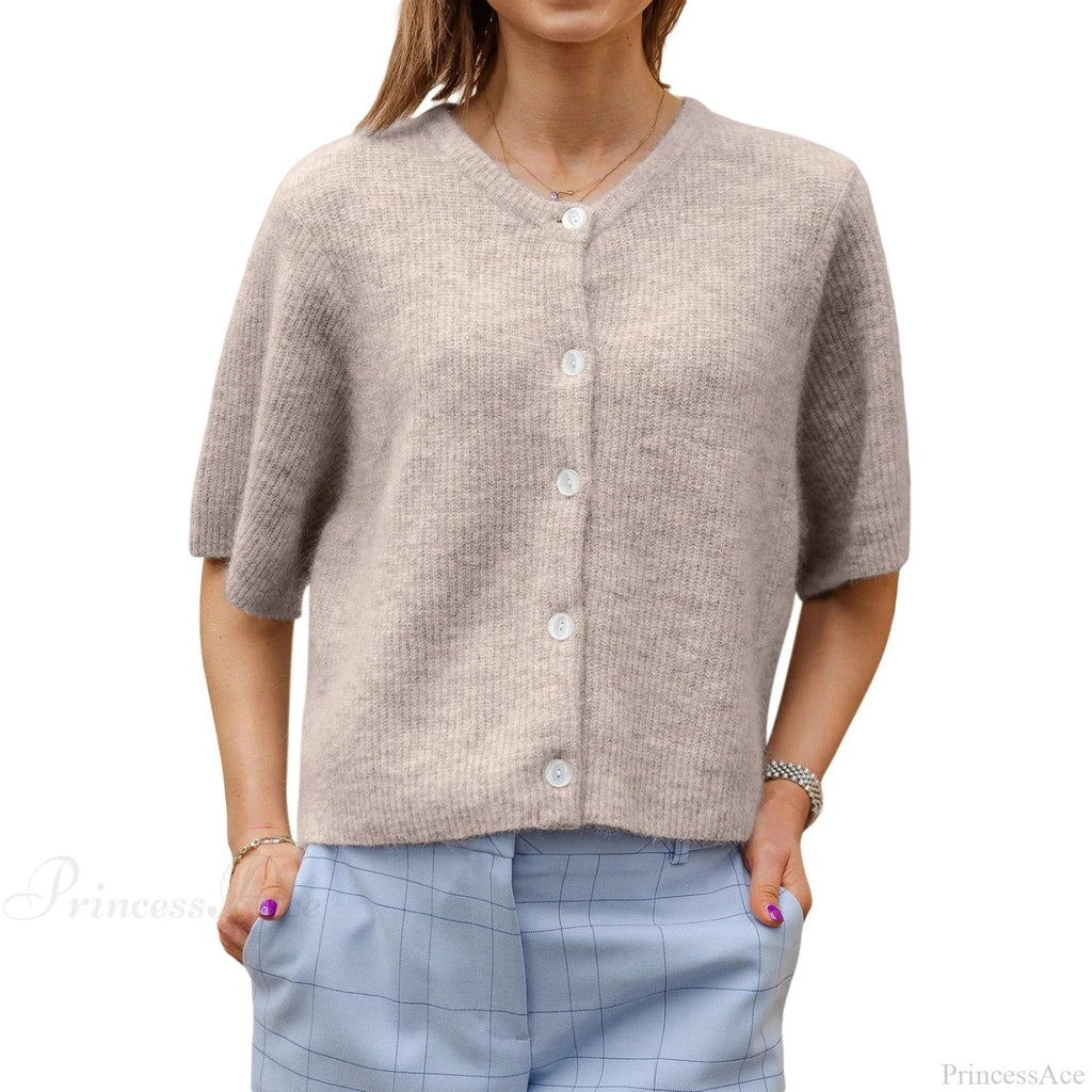 Solid Color Short Sleeve Button Cardigan image 10