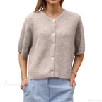 Solid Color Short Sleeve Button Cardigan image 10