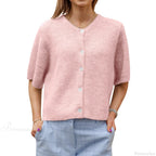 Solid Color Short Sleeve Button Cardigan image 5