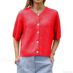 Solid Color Short Sleeve Button Cardigan image 6