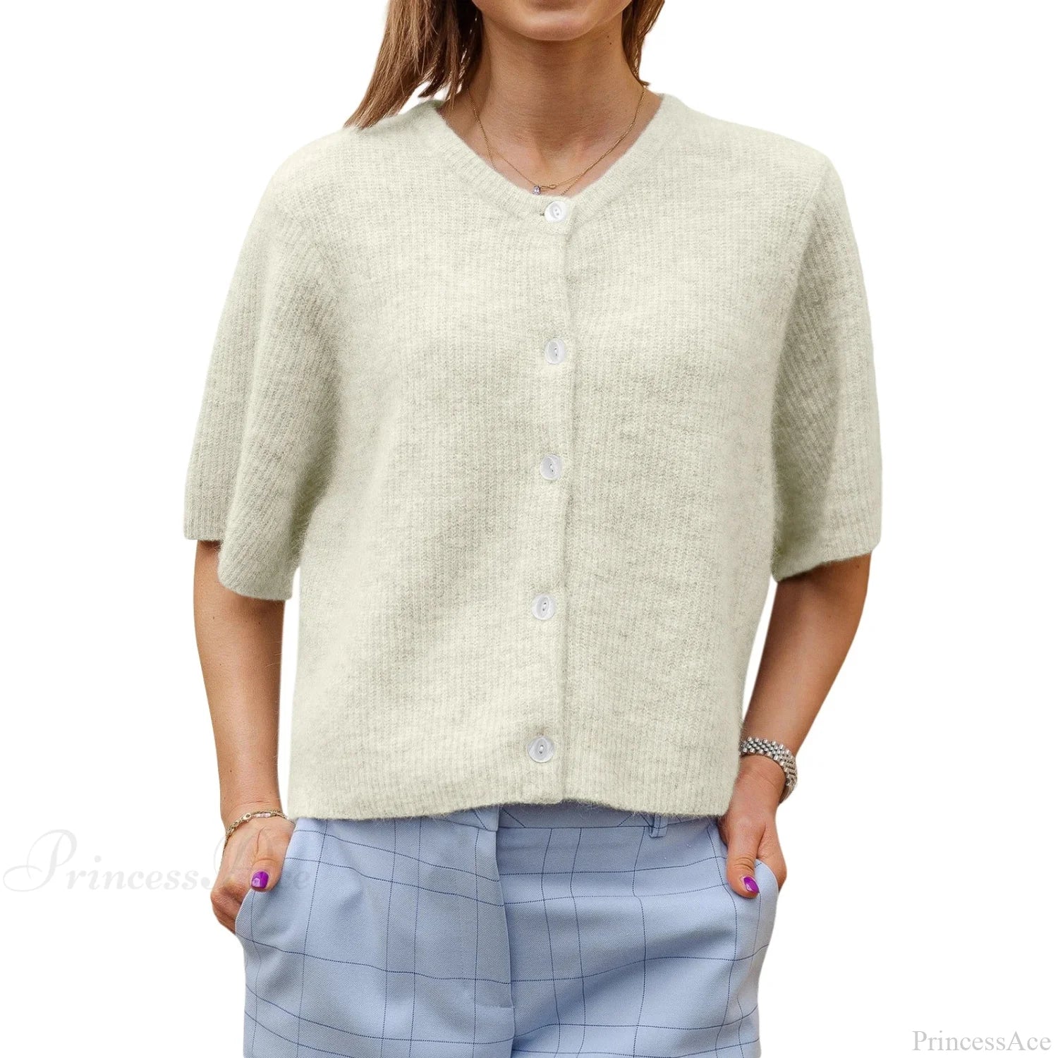 Solid Color Short Sleeve Button Cardigan image 9