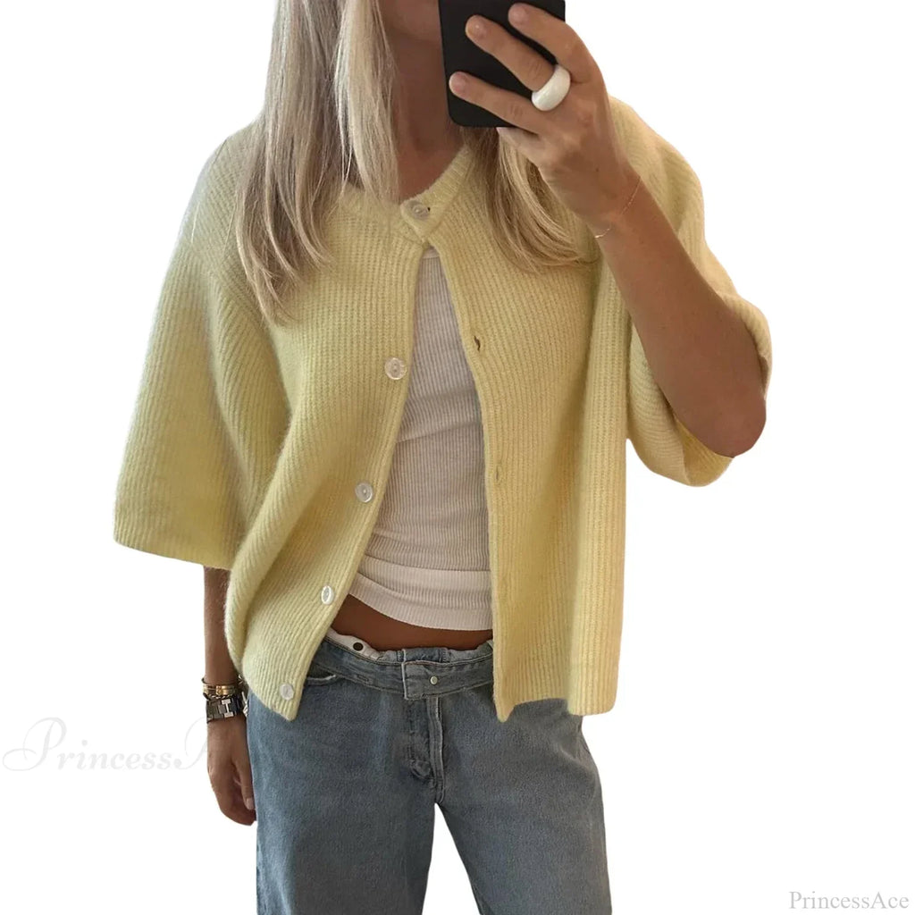 Solid Color Short Sleeve Button Cardigan image 8