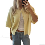 Solid Color Short Sleeve Button Cardigan image 8