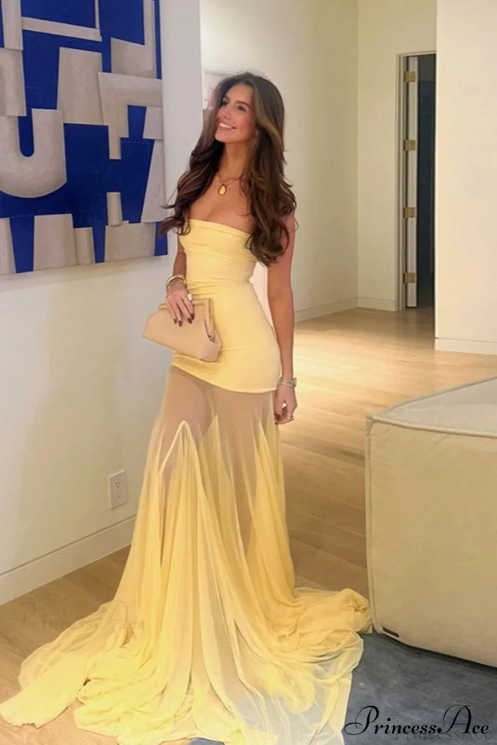 Solid Color Slim Fit High Waist Off-Shoulder Bandeau Maxi Dress image 1