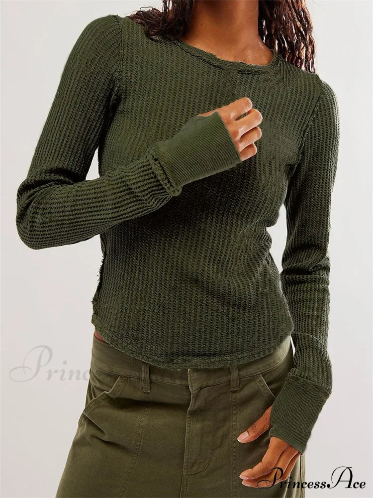 Solid Color Slim Fit Ruched Long Sleeve Basic T-Shirts image 1