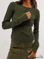 Solid Color Slim Fit Ruched Long Sleeve Basic T-Shirts image 1