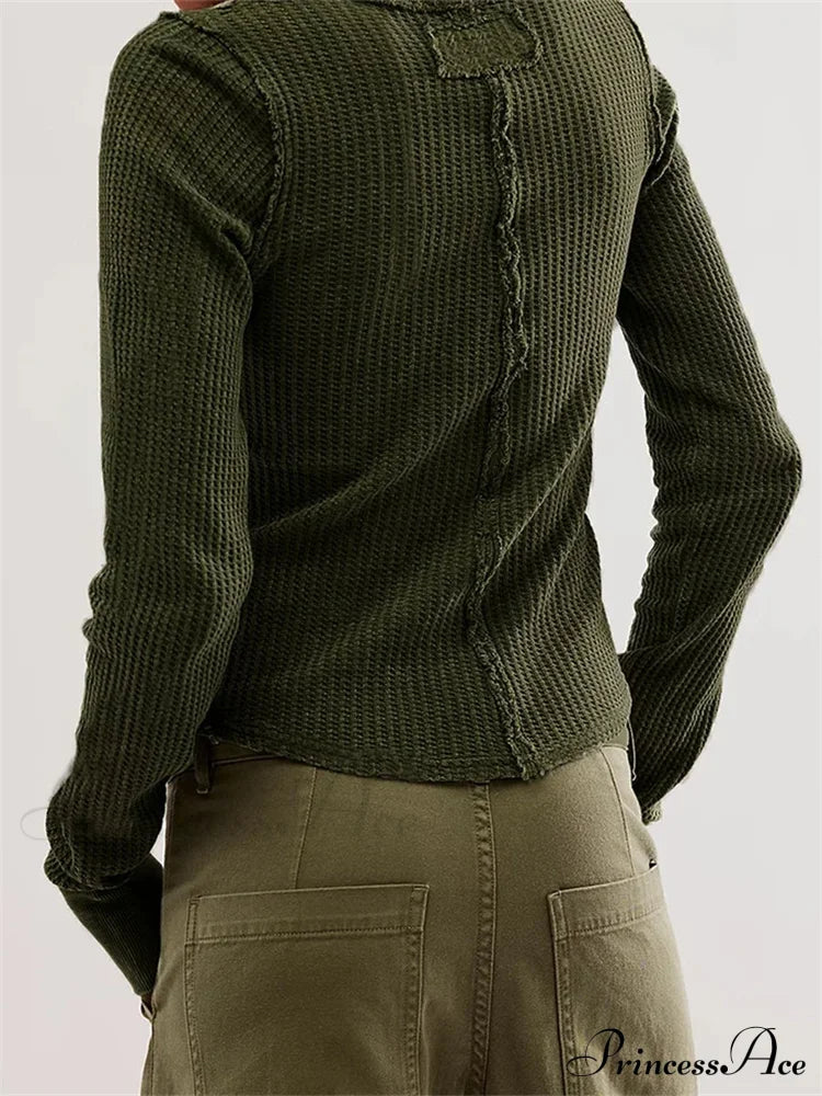 Solid Color Slim Fit Ruched Long Sleeve Basic T-Shirts image 2