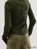 Solid Color Slim Fit Ruched Long Sleeve Basic T-Shirts image 2