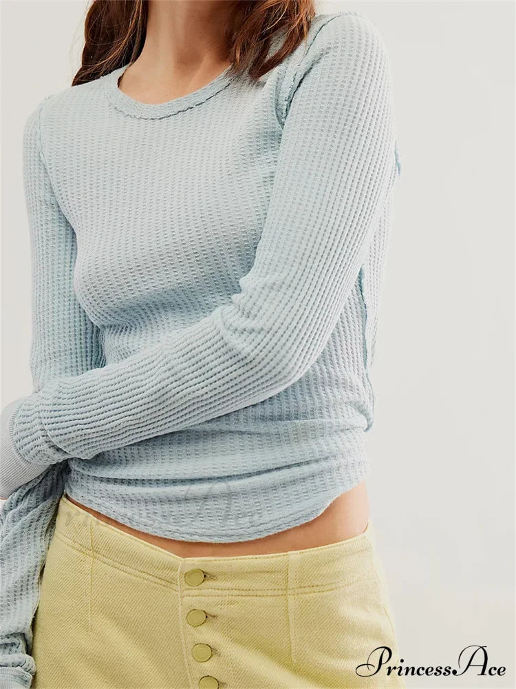 Solid Color Slim Fit Ruched Long Sleeve Basic T-Shirts image 6