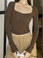 Solid Color Square Neck Ruched Crop Tops T-Shirts image 6